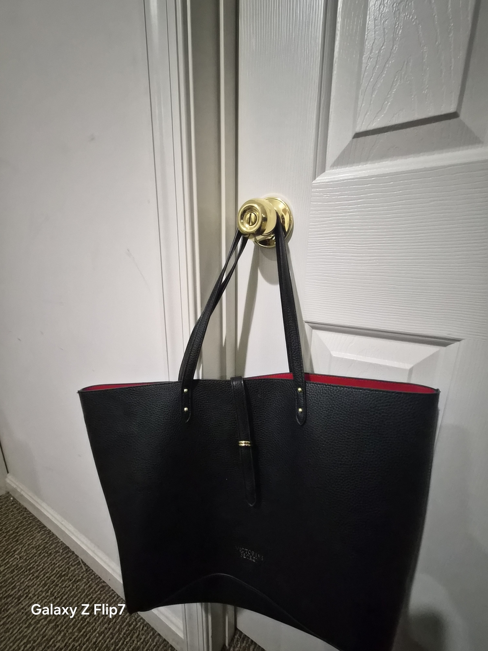 Victoria's Secret Black Tote Bag with Red Interior - Elegant Everyday Carry